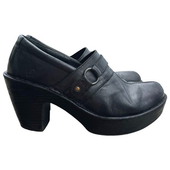 Born Black Leather Heeled Clogs Booties Size 8.5 Women’s Comfort Slip-On Mules - Picture 2 of 10